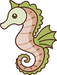 Cute Kawaii Seahorse Marine Animal Ocean Creature Underwater Life Sea Biology Aquatic Wildlife Cartoon Mascot Beach Nautical Illustration Kids Children Friendly Whimsical Art Design