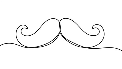 
Continuous line drawing forming a mustache shape, One Line Drawing Mustache, Continuous Line Dad Whiskers, Vintage mustache. One line drawing continuous outline art. Fathers day concept.