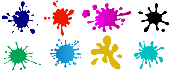 Colorful Paint Splatter Vector Set – Ink Blot Stain Clipart for Design Vector set white background.	