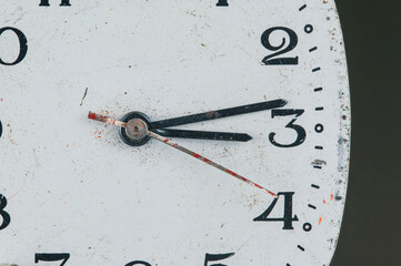 A close-up of a part of the white dial of an old