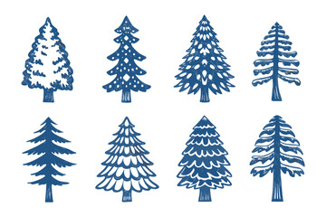 Evergreen Forest Array: An illustration of various evergreen trees. Featuring intricate detailing and a palette of blue hues, it's a celebration of design and nature.