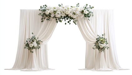 Elegant cream-colored fabric backdrop with floral archway