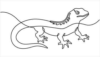 Lizard one line drawing on white background vector illustration, Lizard one line continuous. Unravel the secrets of their scaly skin, minimalist concept style, Hand drawn vector art.