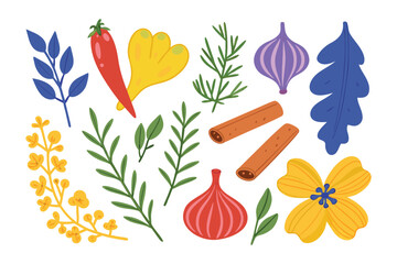 Botanical Harmony: A vibrant collection of hand-drawn culinary herbs and botanicals, exuding natural beauty and freshness, perfect for culinary or health themed projects.