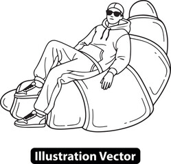 A cool man in a hoodie and sunglasses finds ultimate comfort lounging on a giant croissant