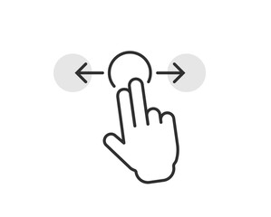 Two finger swipe left right hand touchscreen gesture pictogram icon vector graphic, scroll slider with two thumbs hint info label sign symbol line art stroke thin linear outline style
