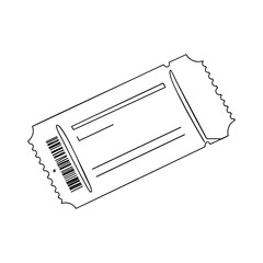 Vector line art of a movie ticket with barcode and serrated edges, minimal outline style on white background