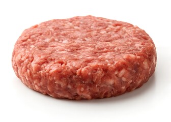 Raw ground beef patty isolated on white background
