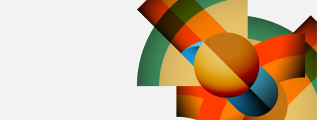 Abstract colorful shapes overlap, creating dynamic composition. Warm, cool tones blend. Minimalist design with ample negative space.