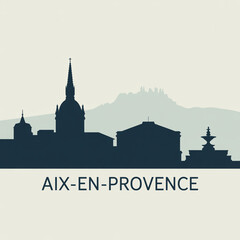 Naklejka premium Aix-en-Provence Skyline Silhouette - Iconic Southern France City Vector Illustration