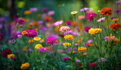 Fototapeta premium Vibrant flower field with various colors