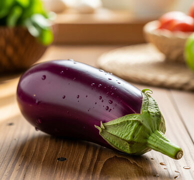 purple eggplant on the table ready to be cooked