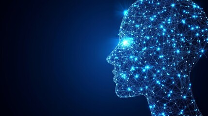 Futuristic Mind Digital Network Facework of AI with Electric Blue Nodes and Cybernetic Design