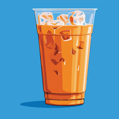 Illustration of ice Thai Milk Tea with ice in clear plastic cup
