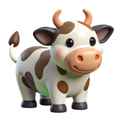 Adorable cartoon cow 3d render isolated on transparent background