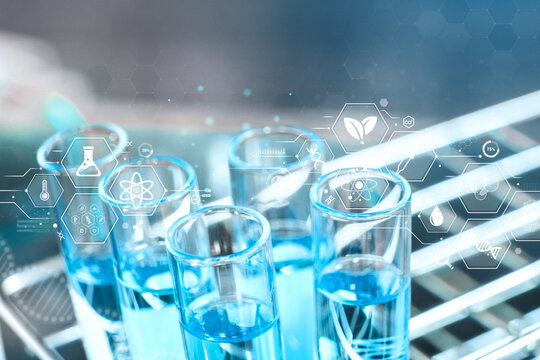 Biotechnology, ai and dna  medical research genetics development science chemistry in laboratory - Powered by Adobe