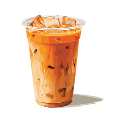 Illustration of ice Thai Milk Tea with ice in clear plastic cup
