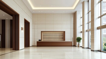 Obraz premium Luxury hotel lobby design featuring advanced cell technology in a modern urban environment