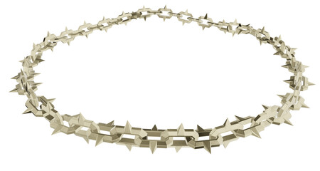 Abstract 3D render of a polished golden chain featuring two distinct link styles that form a versatile circular border. Excellent for modern fashion or art concepts.