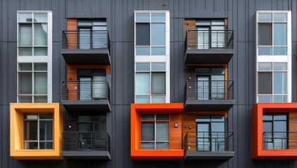 Obraz premium Modern apartment building facade with colorful balconies