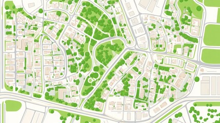 Obraz premium Aerial view of a city plan with green spaces and buildings shown
