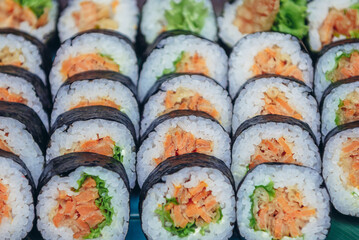 Close up on a slices of sushi food