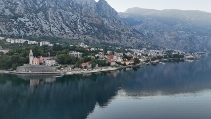 Kotor town city Montenegro drone aerial view bay balkans south east europe