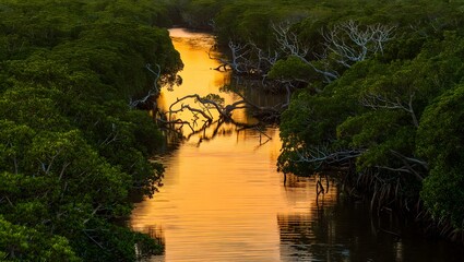 Golden Veins Beneath the Mangrove Canopy