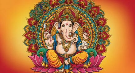 Fototapeta premium Vibrant Ganesha Illustration with Ornate Mandala