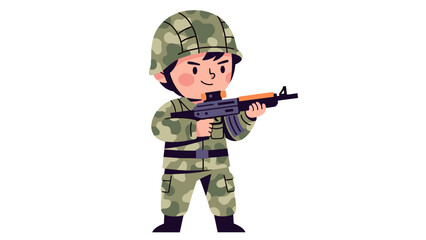 Fototapeta premium Cartoon soldier boy in military camouflage holding a rifle, vector character illustration 9_8.