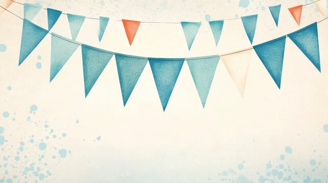 Watercolor bunting flags hanging on string against a textured background. - Powered by Adobe
