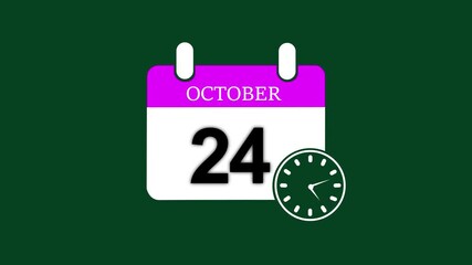 24 October Date Calendar Icon Animation ,October month 24 date calendar icon clock animation. 24 October Digital calendar month concept design. calendar icon illustration isolated vector sign symbol.