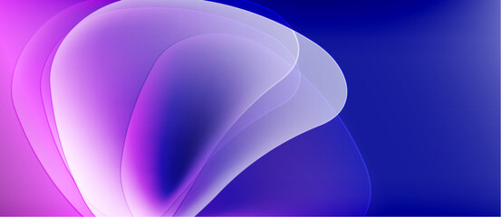 Abstract fluid shapes blend pink, purple, blue hues. Smooth gradients create dynamic visual flow, soft lighting. Minimalist design.