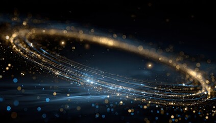 Golden and blue swirling rings on a dark background