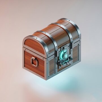 Closed Wooden Treasure Chest with Metal Reinforcement