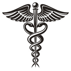 Classic caduceus symbol of medicine and commerce. Vector