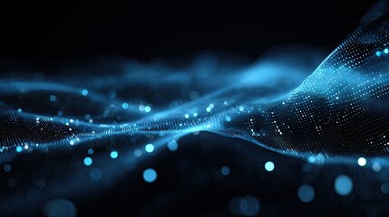 Abstract digital wave of glowing blue particles