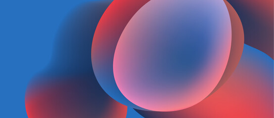 Abstract fluid shapes blend, creating vibrant color gradients. Blue, red, purple hues dominate composition. Soft lighting enhances visual appeal.