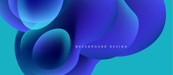 Abstract fluid shapes, vibrant blues, turquoise hues. Modern design, smooth gradients create dynamic composition. Background element.