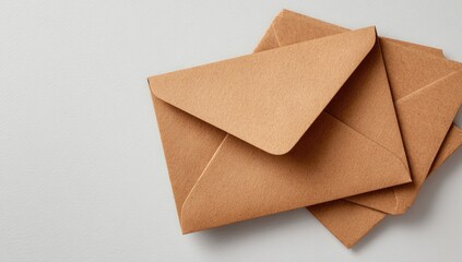 Three stacked kraft envelopes on a light gray surface