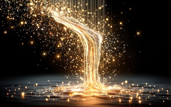 Golden liquid cascade on dark surface