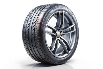Obraz premium High performance sports car tire and alloy wheel combination on a clean white background