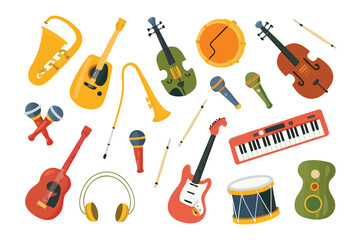 Instrumental Ensemble: A vibrant and lively collection of musical instruments, each exuding its unique form and charm. The assortment celebrates the diverse world of musical expression.