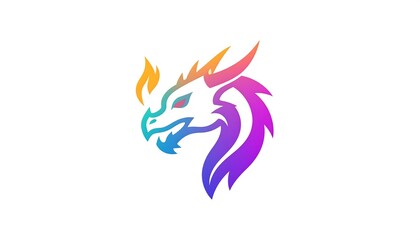 A stylized dragon's head, vibrant gradient colors, flames from nostril