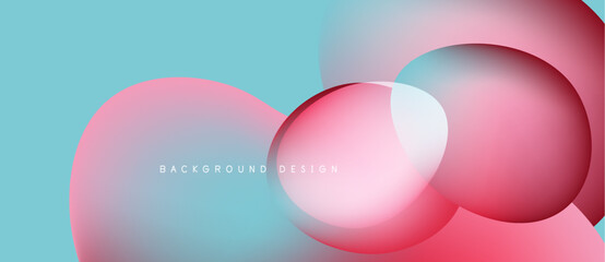 Abstract design features overlapping circles, pink hues blend with light blue gradients. Minimalist aesthetic creates modern visual impact.