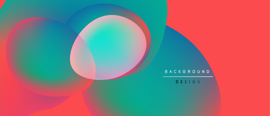 Abstract vibrant circles overlap. Colors blendteal, pink, purple. Modern design evokes fluidity, energy, visual interest.