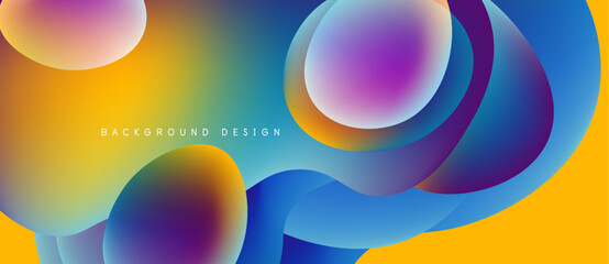 Abstract fluid shapes blend vibrant colors. Dynamic composition creates modern background design. Smooth gradients offer visual interest.