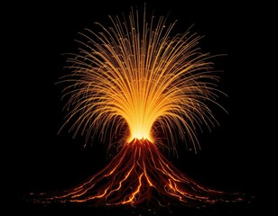 Volcano erupting with fiery sparks against a black background