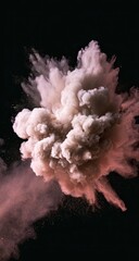 A large, ethereal cloud of smoke and powder explodes outward against a black background