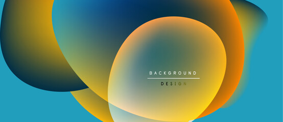 Abstract colorful shapes overlap. Gradient hues create dynamic visual effect. Text reads background design. Modern aesthetic.